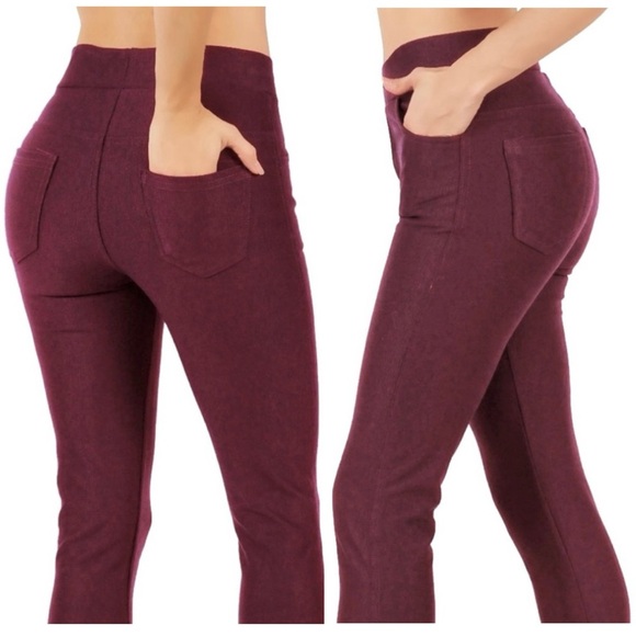CODEFIT Pants - CODEFIT Burgundy Color Capri Pants with Pockets